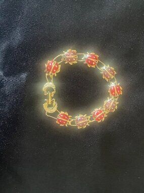 Vintage Lady Bug Red Enamel Bracelet 7"